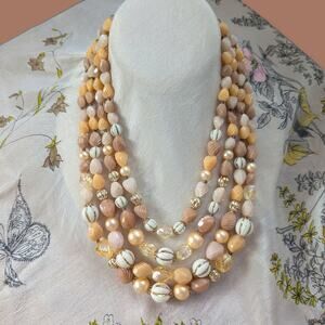 Vintage Lucite Choker Necklace ~ West Germany 4 Strand Neutral Tones midcentury
